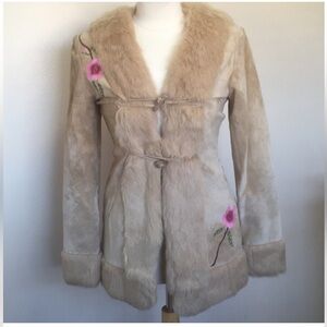 Vintage Y2K Megami Boogie Embroidered Leather Coat with Fur Lining